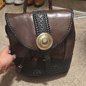 Brown and Black Leather Backpack